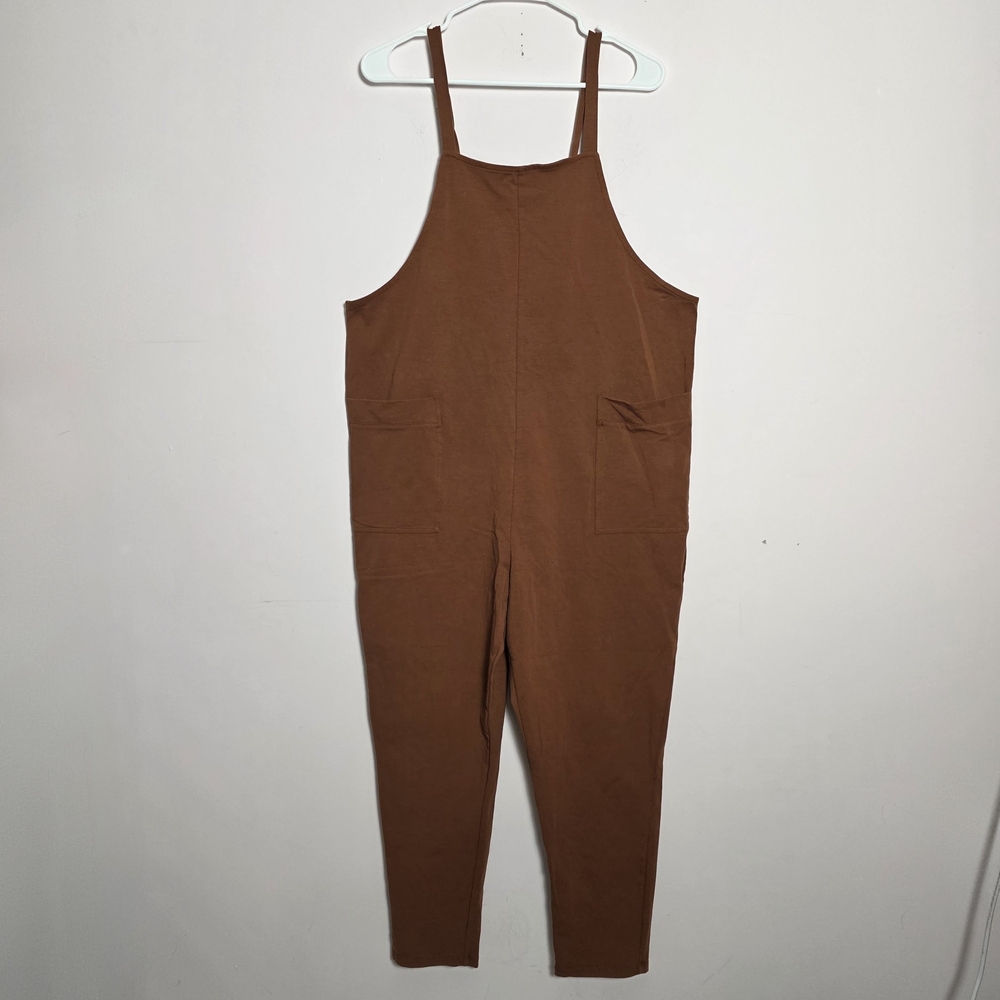Quince Maternity Jumpsuit Medium Rust Brown Organic Cotton Stretch Overalls - Picture 2 of 6